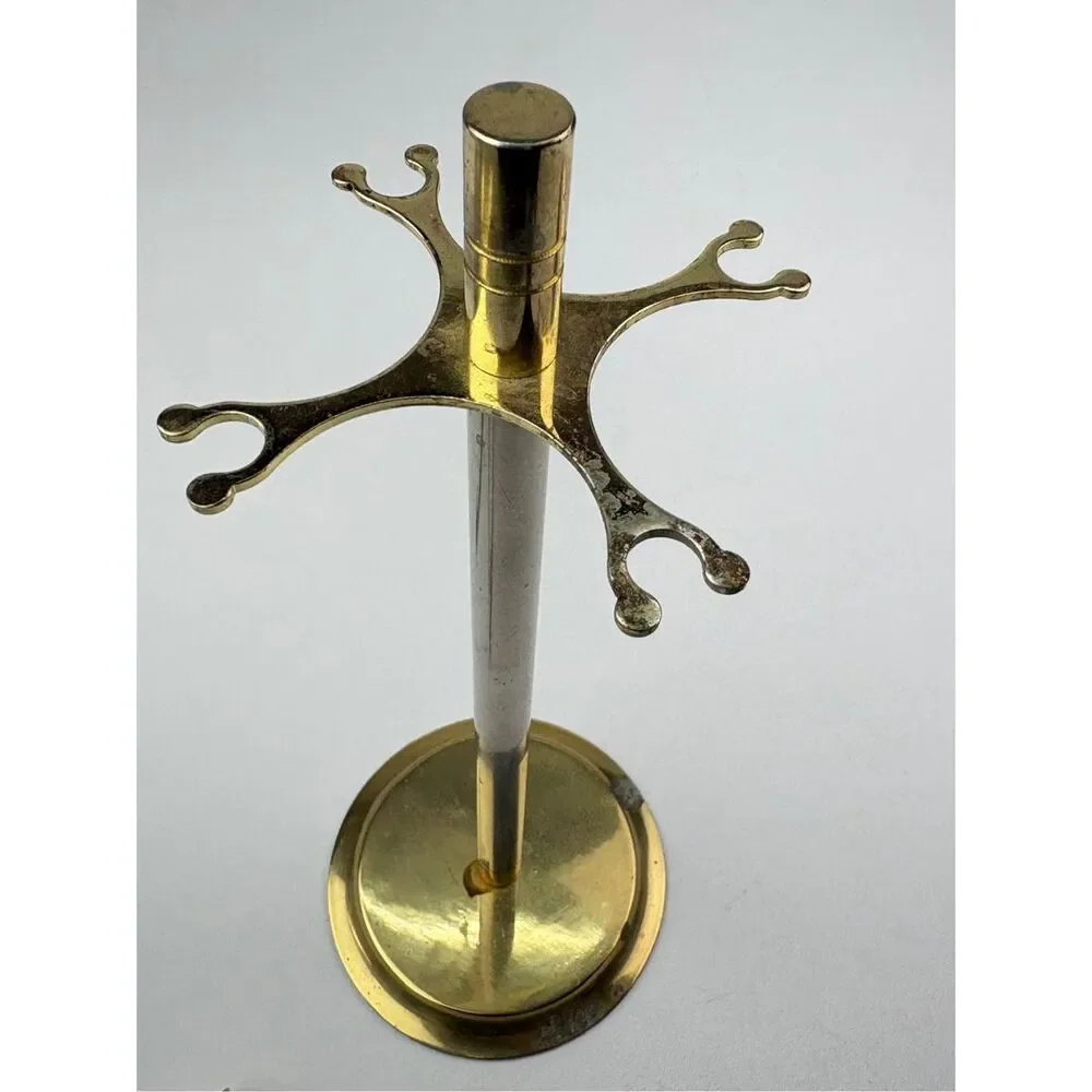 Vintage MCM Style Metal Brass & Silver Tone Bar Mixer Tool Set w/ Stand 5pc AX26